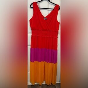 Karl Lagerfeld Paris Women’s Tiered Long Maxi Dress Red Purple Orange Sz 16